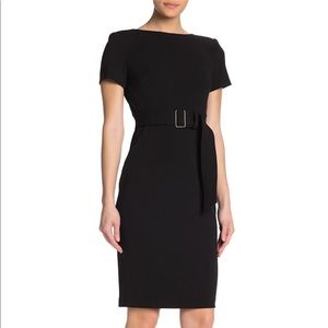 NWT Calvin Klein Belted Waist Sheath Dress, Black